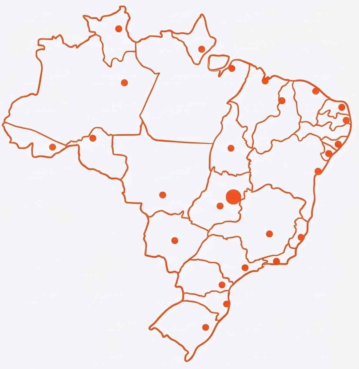 Mapa do Brasil — Presença em 26 estados e Distrito Federal